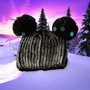Winter hat silver black with pom-poms on the top. Great for my sn…